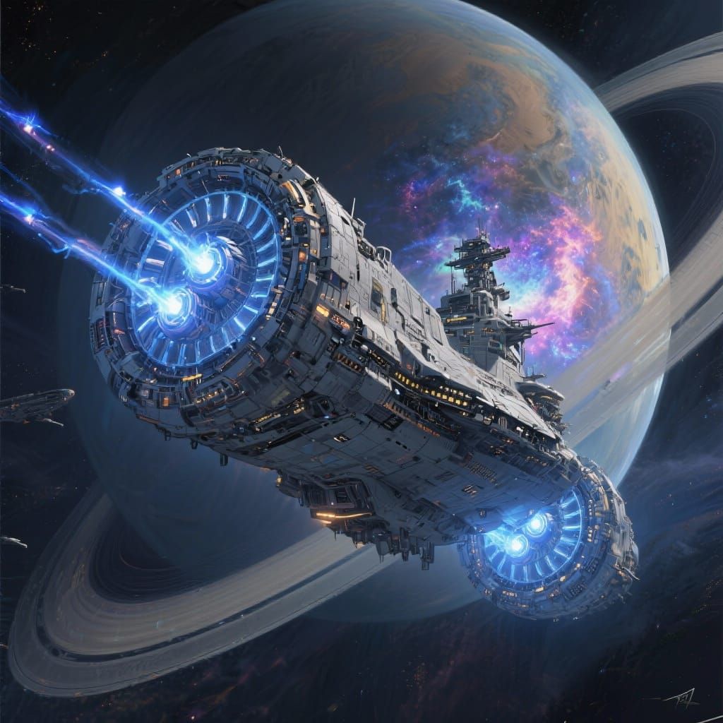 Colossal Sci-Fi Warship in Nebula