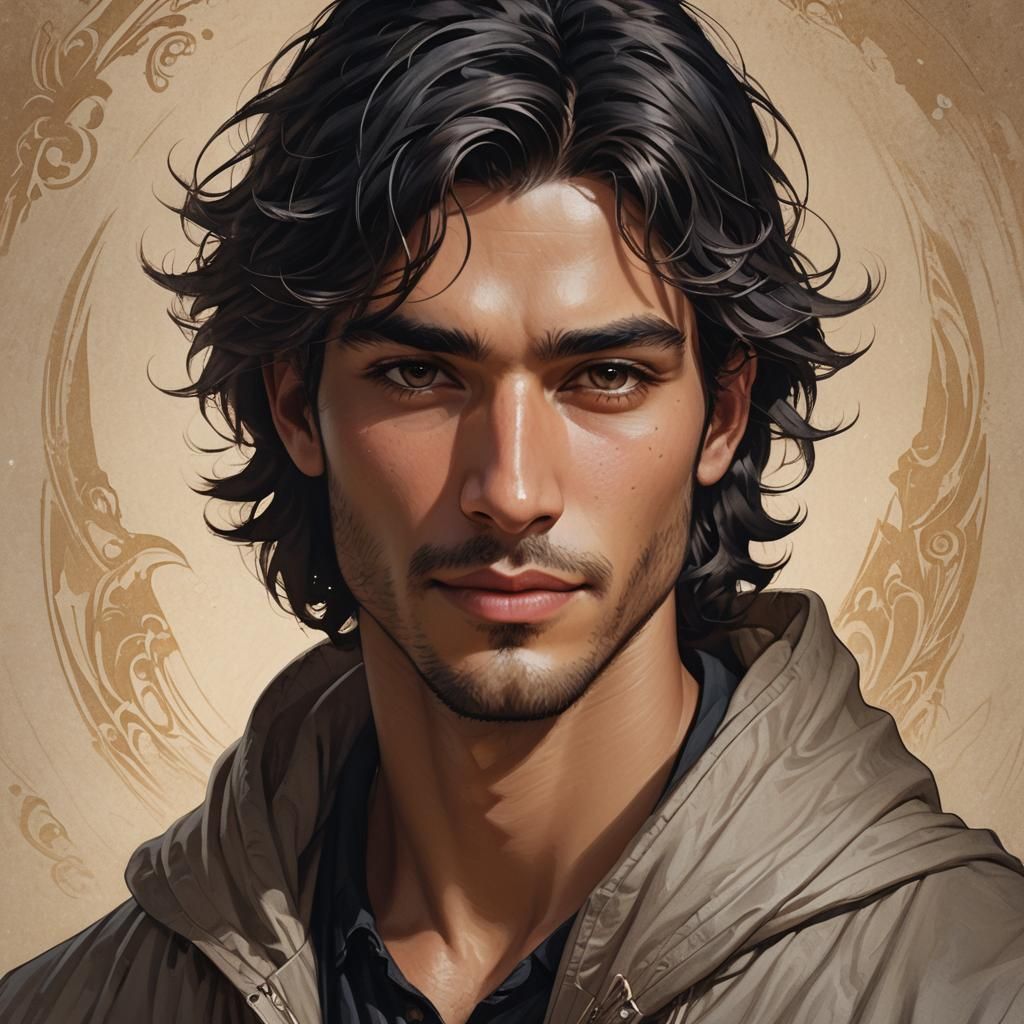 Handsome Young Man Portrait in Hyperdetailed Style