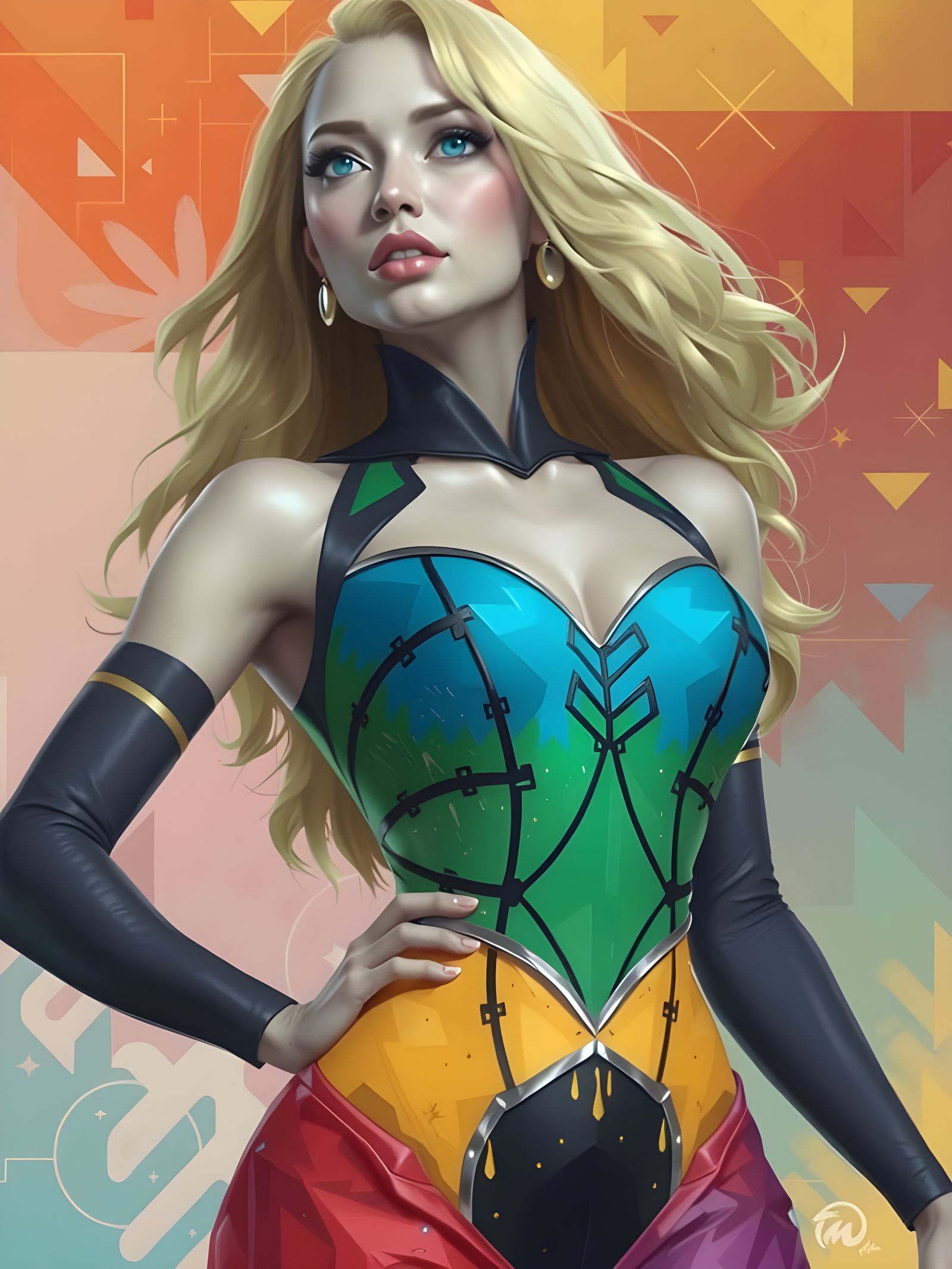 Woman in Cubist Splendor with Vibrant Triadic Colors