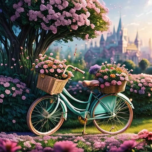Floral Bicycle in Lush Garden Setting