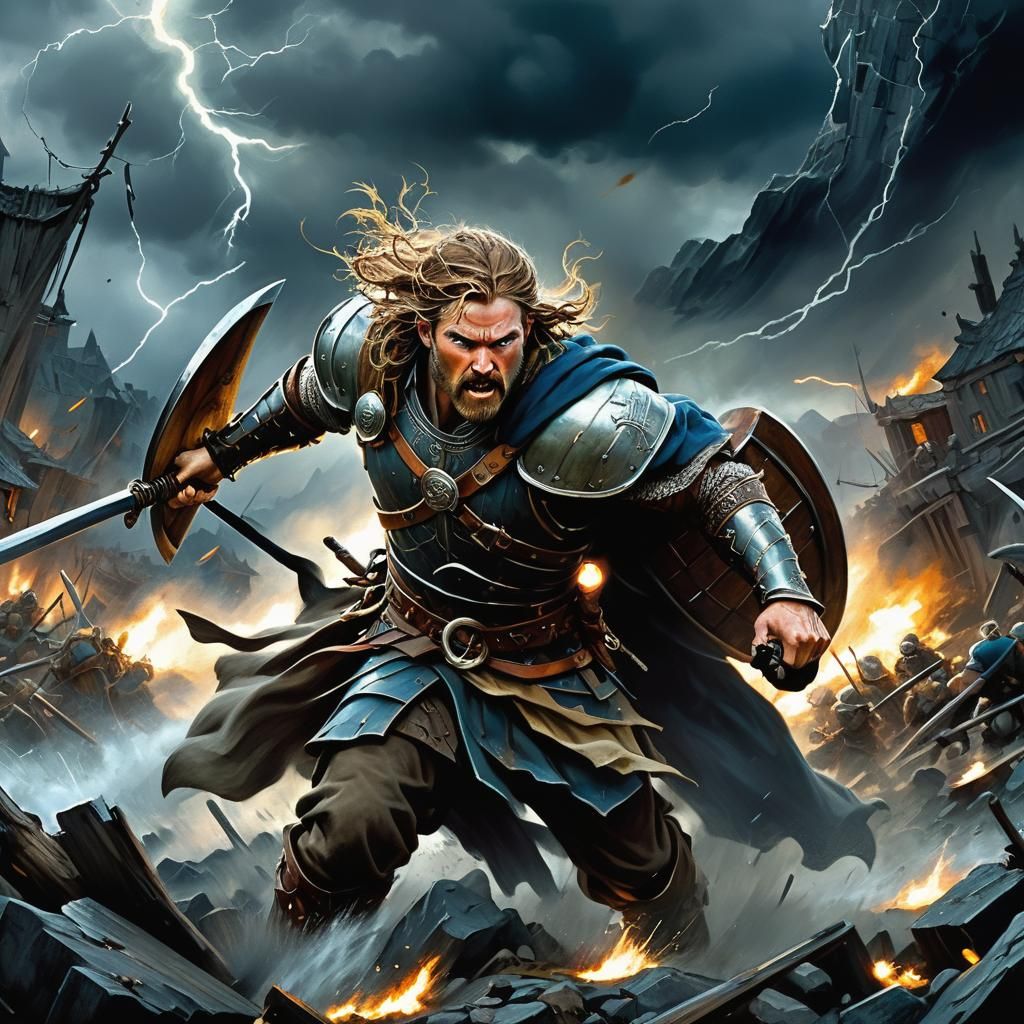 Viking Warrior Attack in Dramatic Lighting