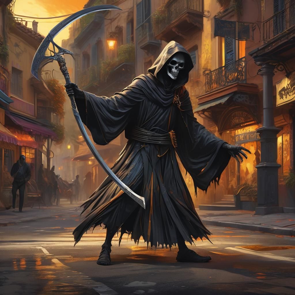 Grim Reaper Samba: Hyperrealistic Fauvist Street Art