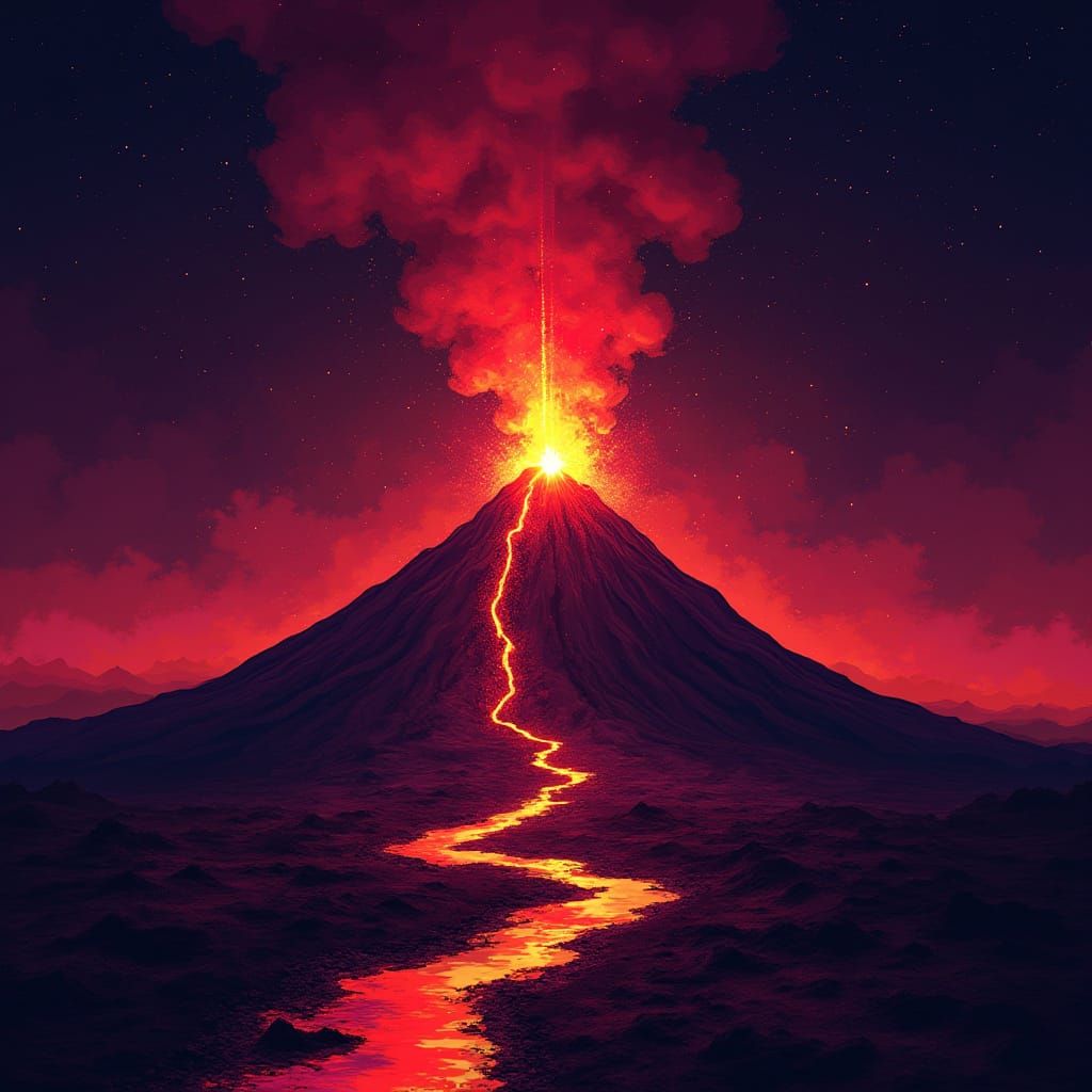 Volcanic Landscape in Glitch Art