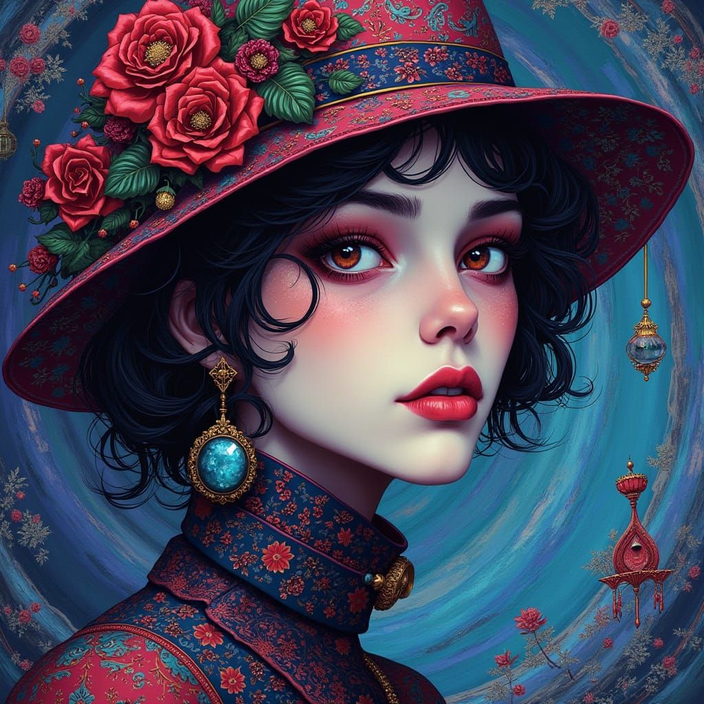 Folk Art Portrait in Spectral Void