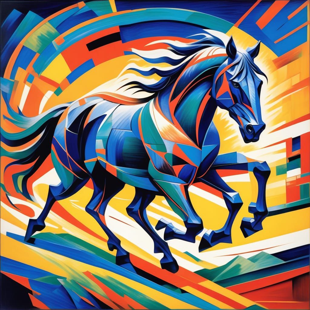 Futurist Abstract Horse Speeding in Vibrant Geometric Style