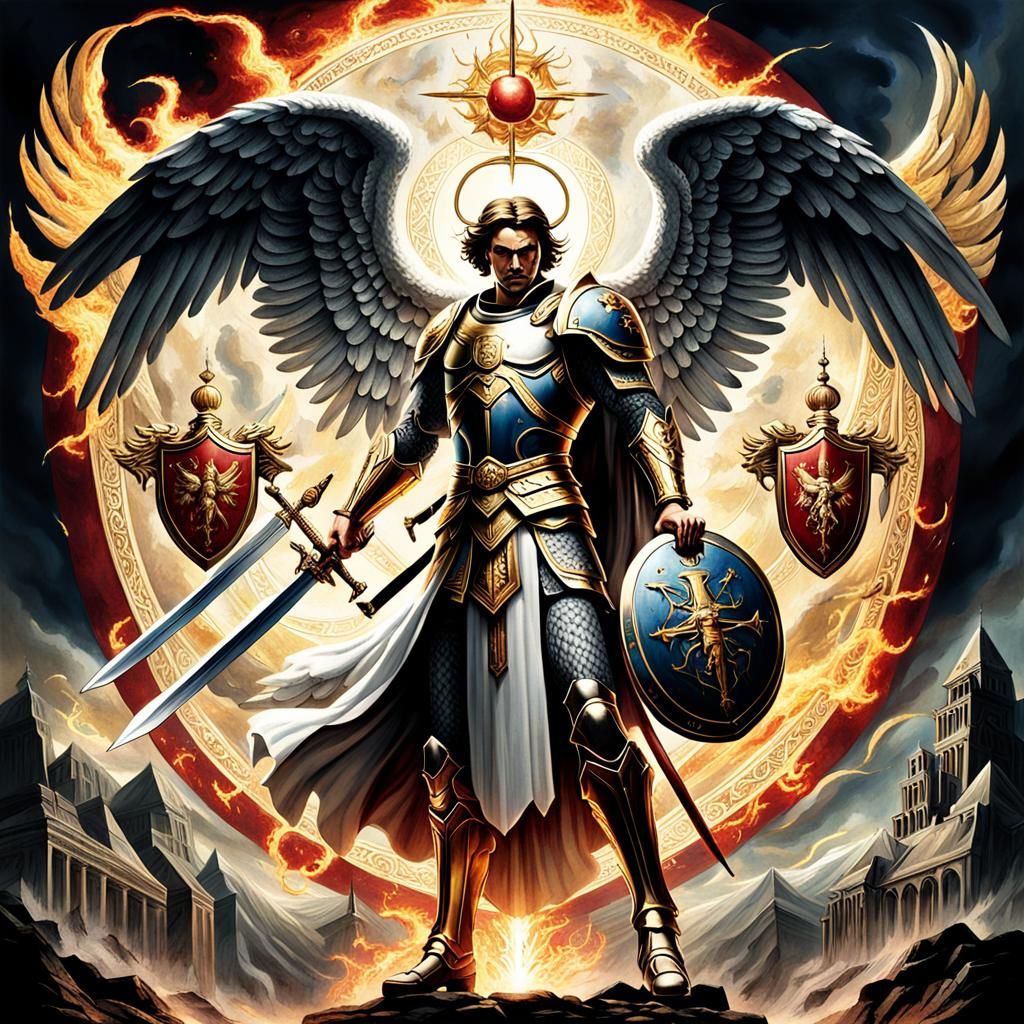 St Michael Battles Lucifer with Sword