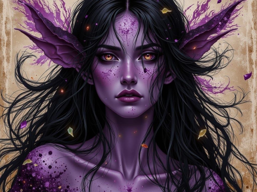 Dark Fantasy Elf Woman in Purple and Black Tones