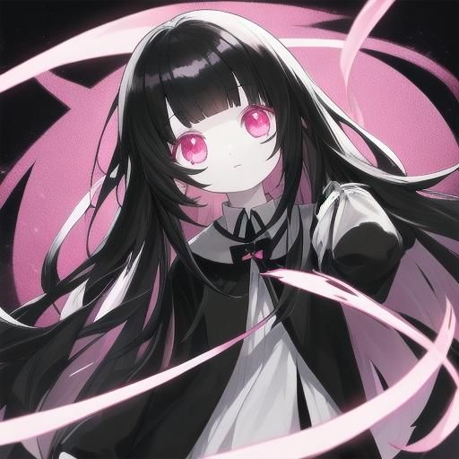 Cute Girl with Pink Eyes and Black Hair