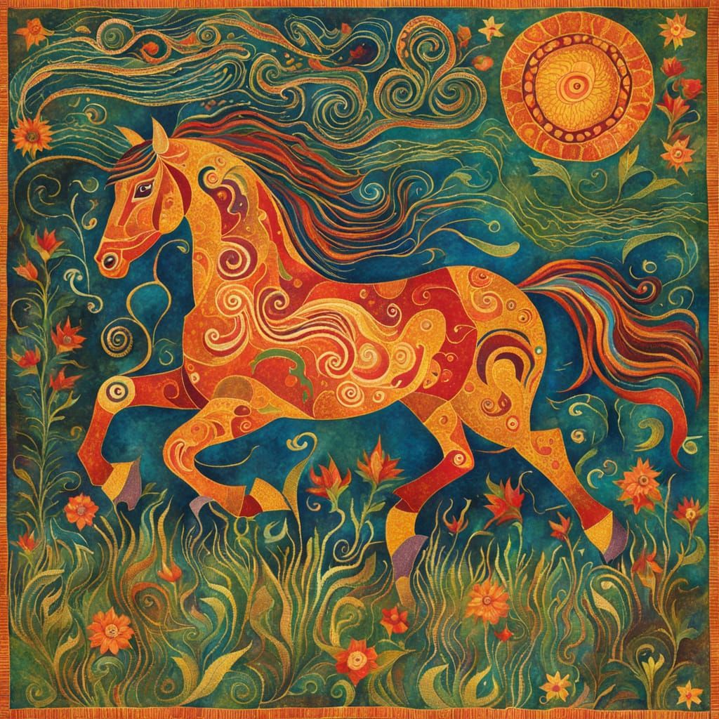 A horse running in a field.