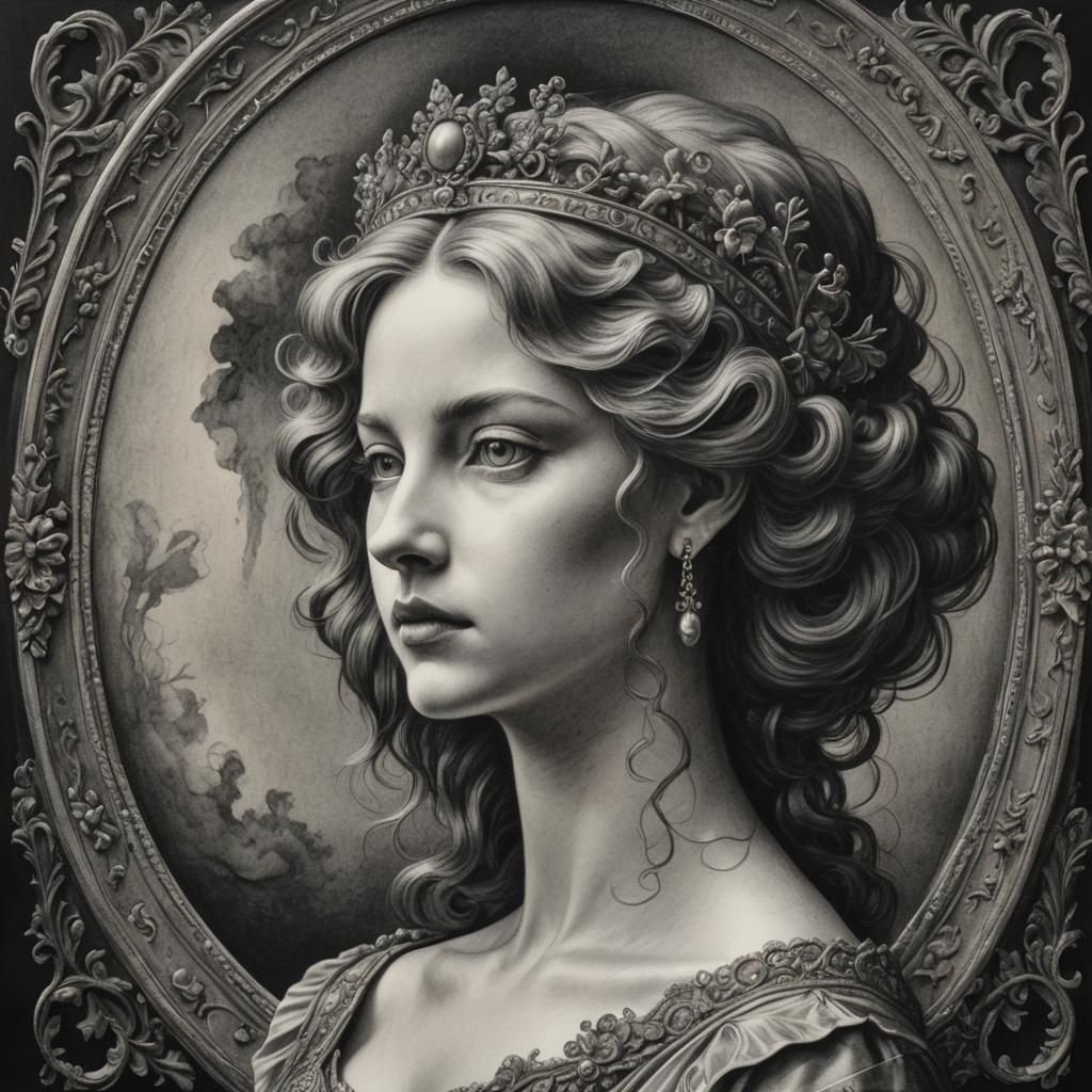 Hyperdetailed Charcoal Drawing of a Cameo