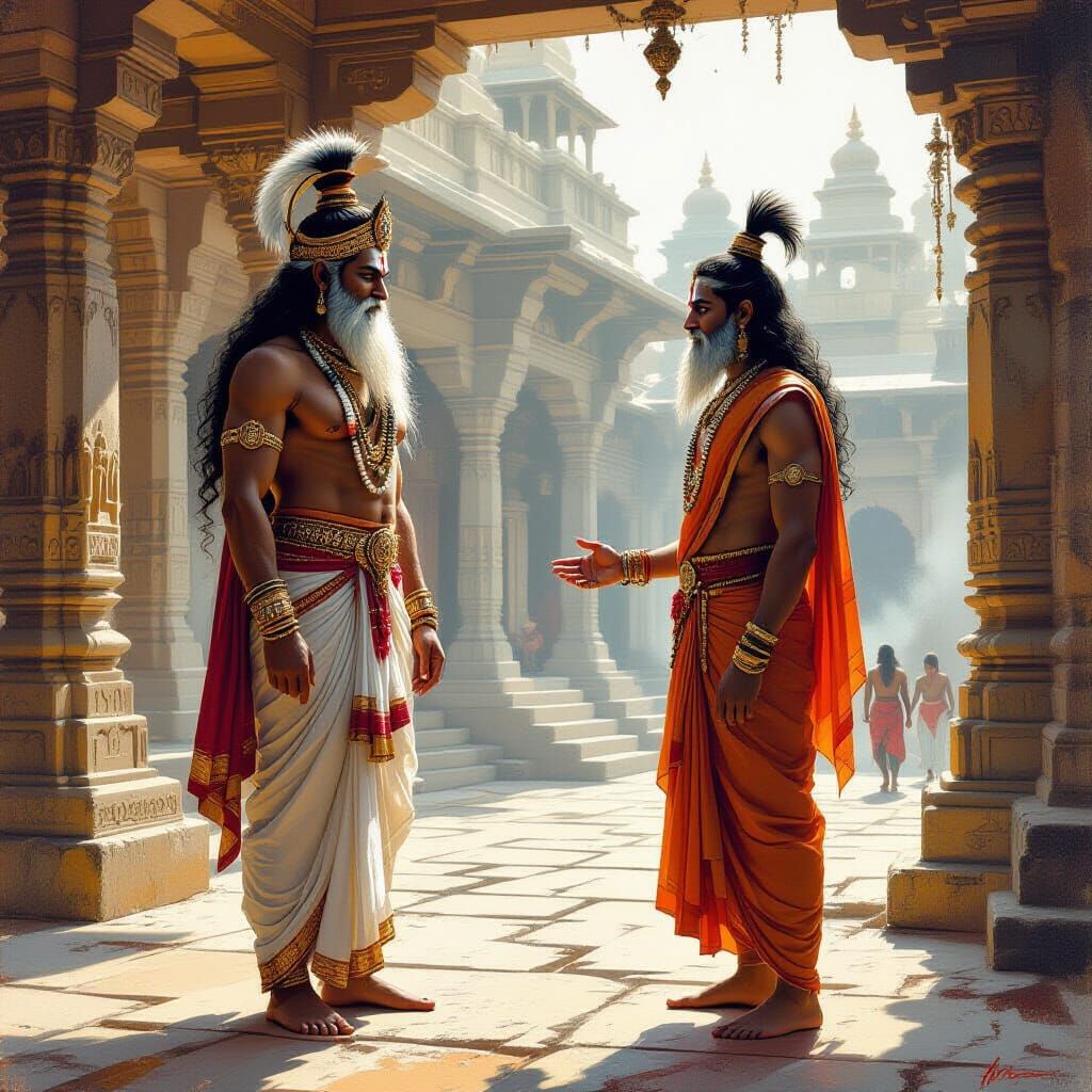 Bhishma Cursed in Ashram: A Mystical Oil Painting