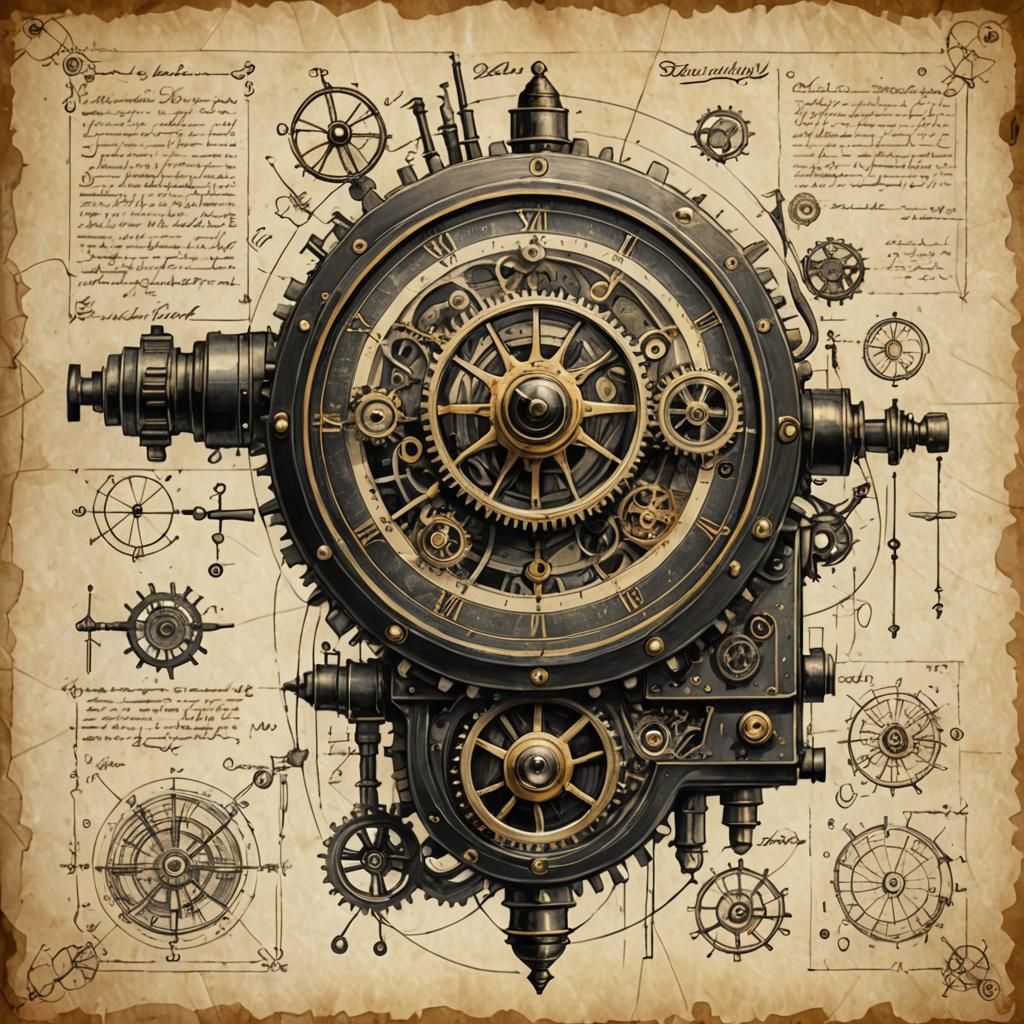 Technical layout of a steampunk device.