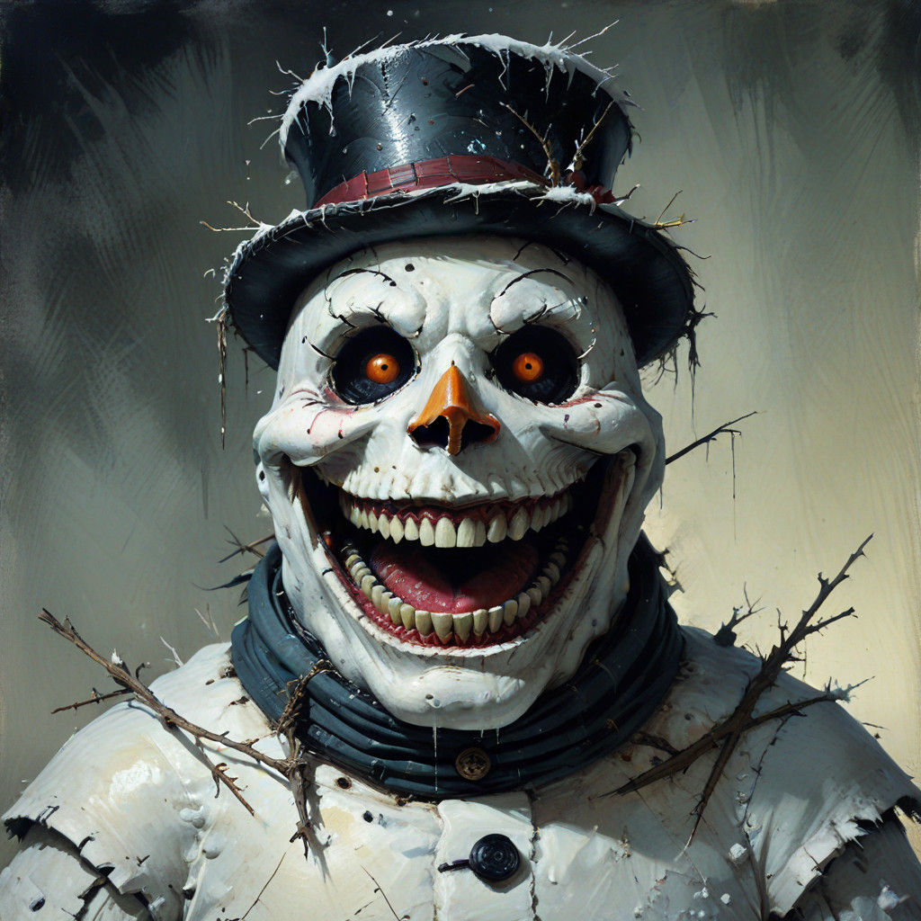 Creepy Snowman Portrait in Mixed-Media Texture
