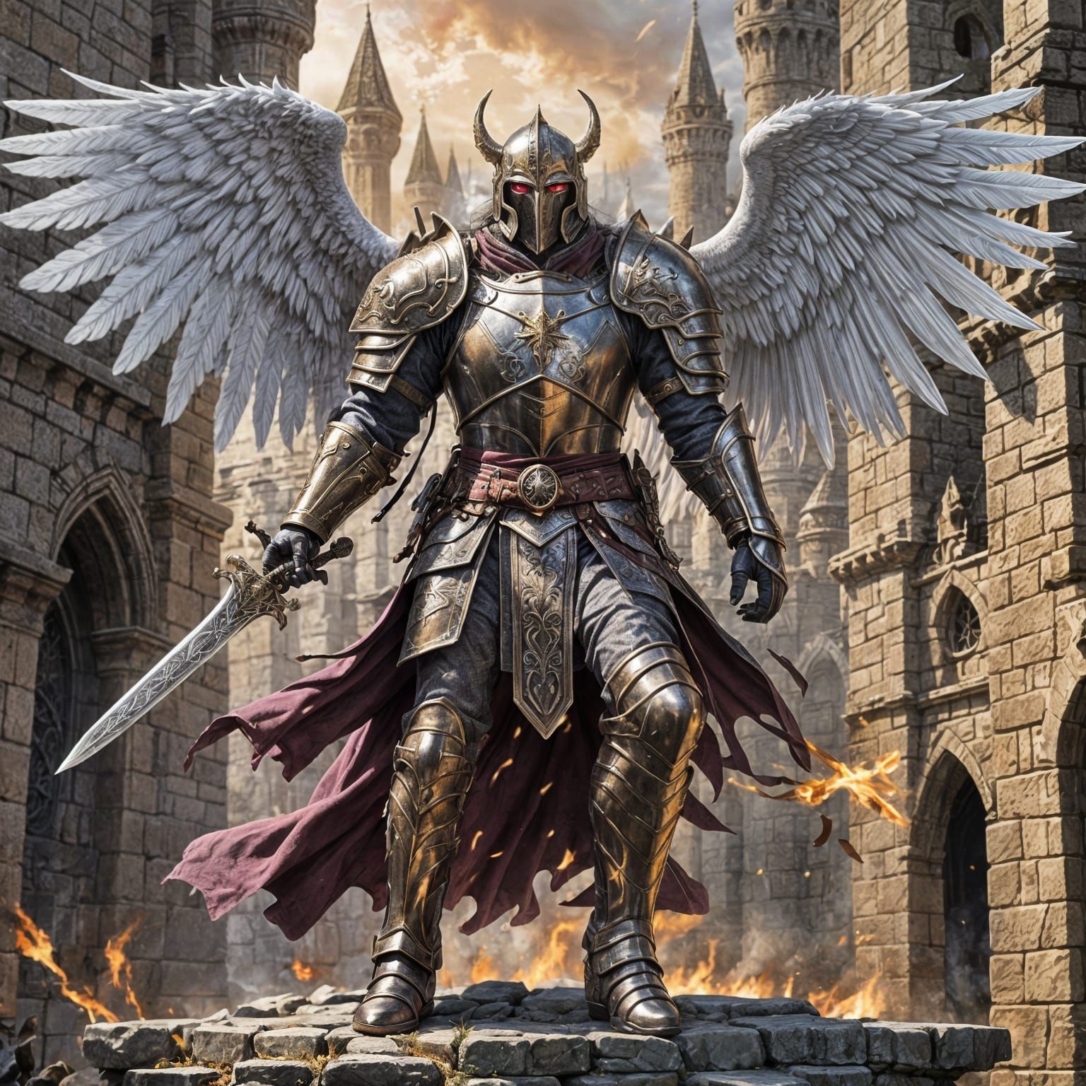 Aasimar Paladin Battles on Castle Wall