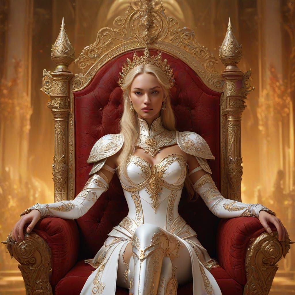 Regal Fantasy Knight Sits Majestically on Golden Throne