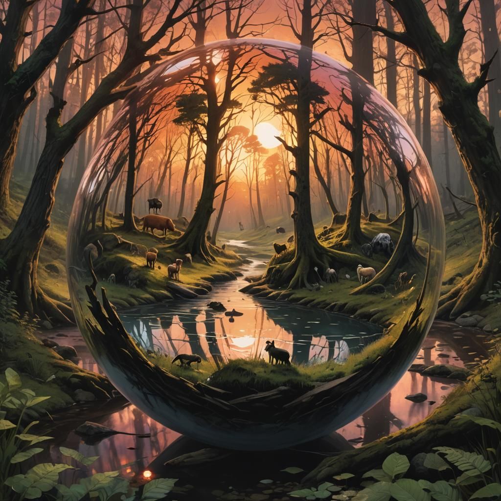 Sinister Forest in Sphere at Sunset