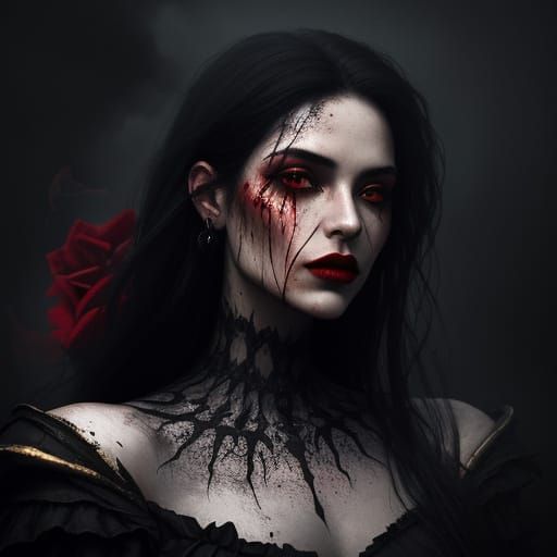 Blood Red Lips and Dark Rose: Fantasy Art