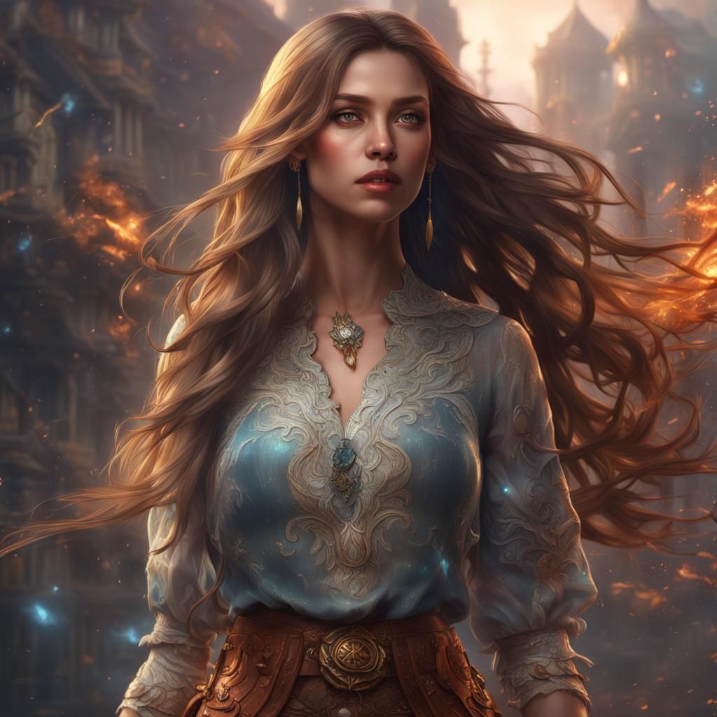 Fantasy Art: Woman with Flowing Hair in Detailed Painting