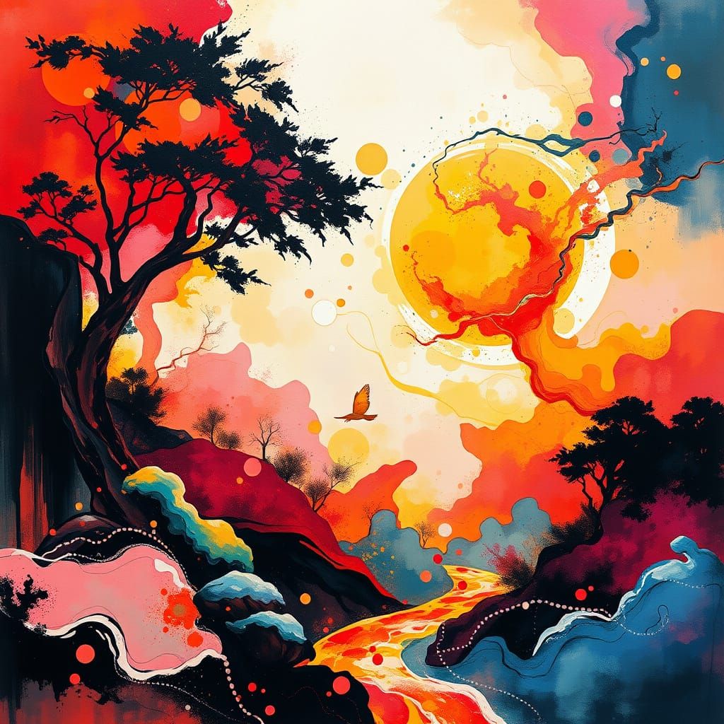 Psychedelic Zen Garden Party in Cubist Style