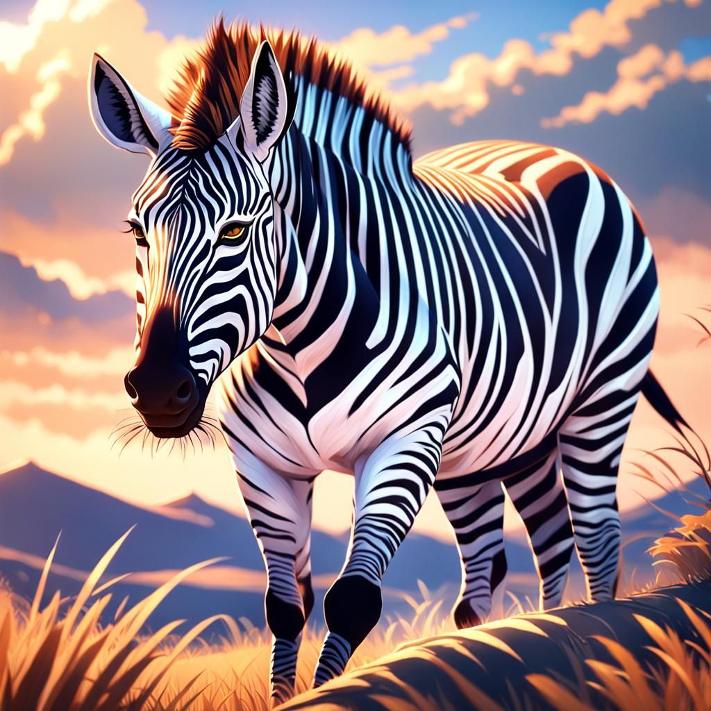 Dramatic Blue Striped Zebra in 3D Anime Style