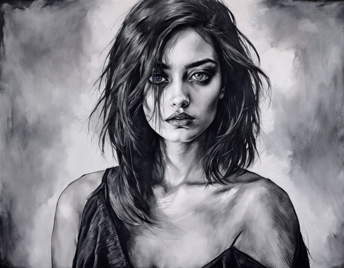 Goth Girl Portrait in Style of Kuhn, Klimt and Schiele