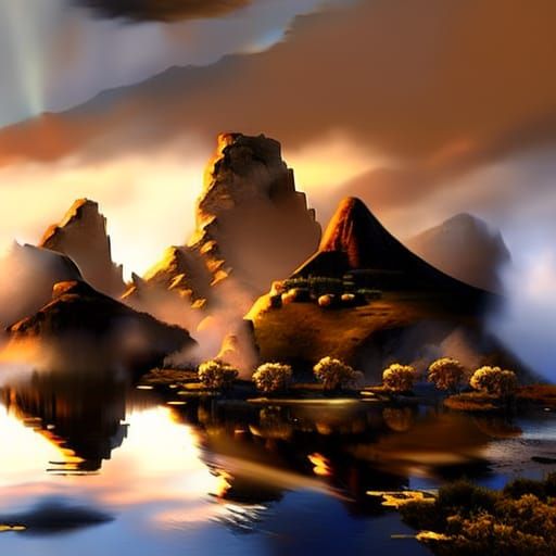 Gothic Island River Landscape in Digital Painting Style