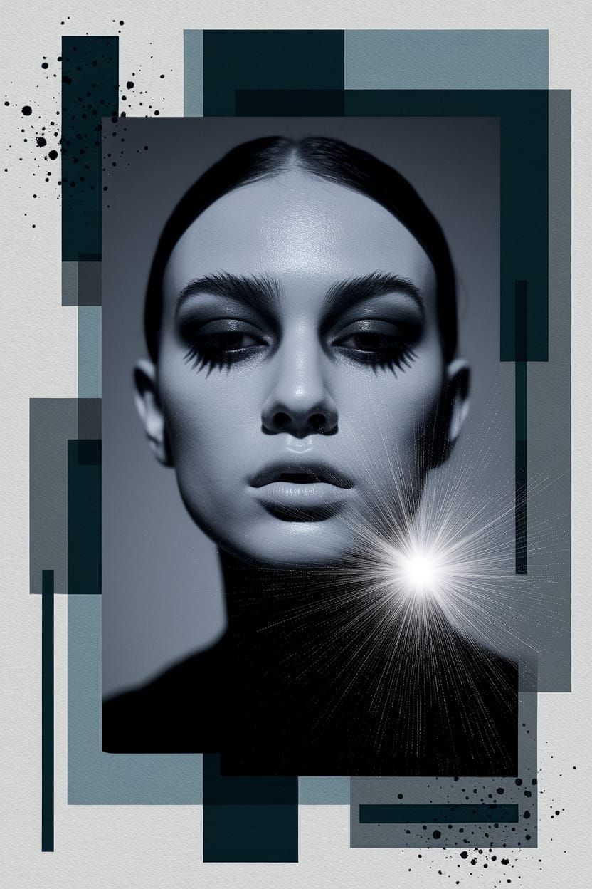 Surreal Close-up of Model's Face in Geometric Shadows