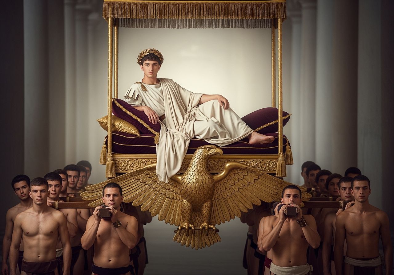 Barefoot Roman Emperor on Eagle Litter