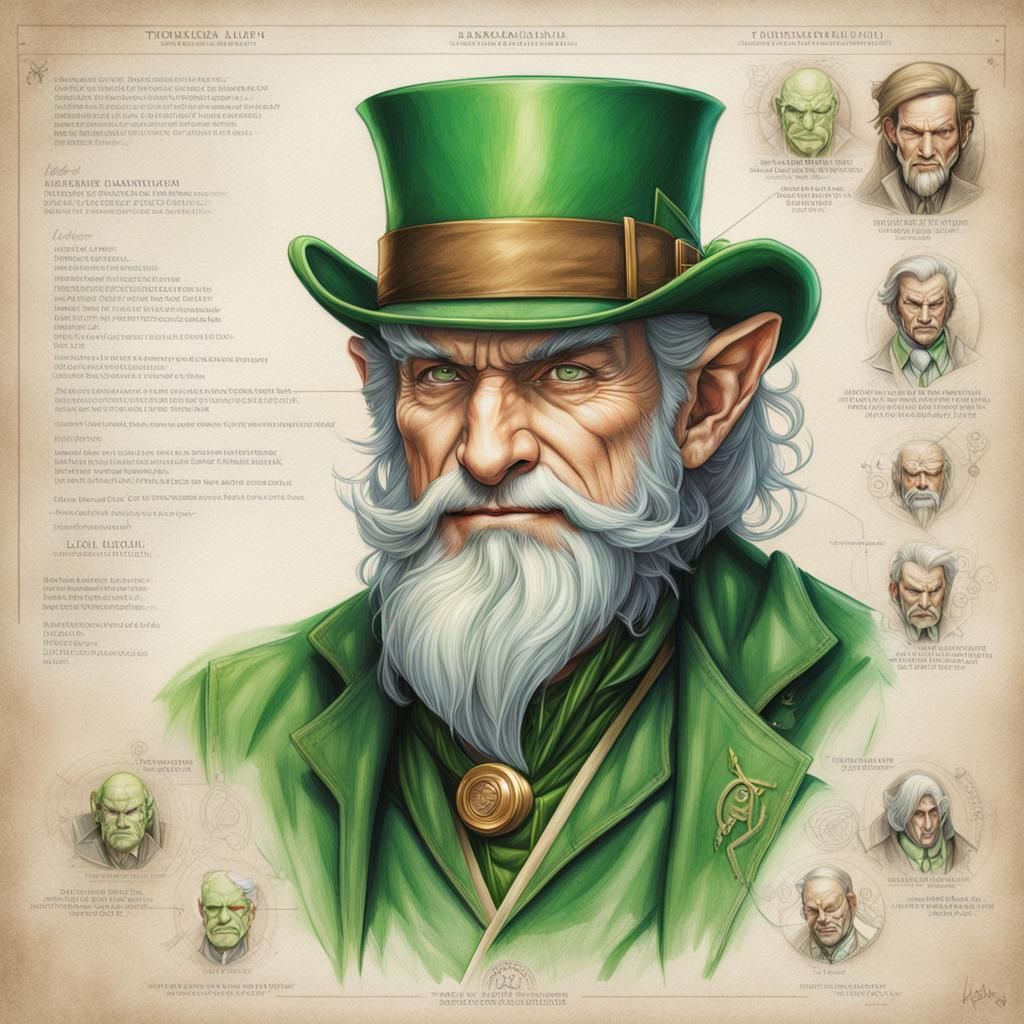 Leprechaun Anatomy Blueprint in Graphic Novel Style