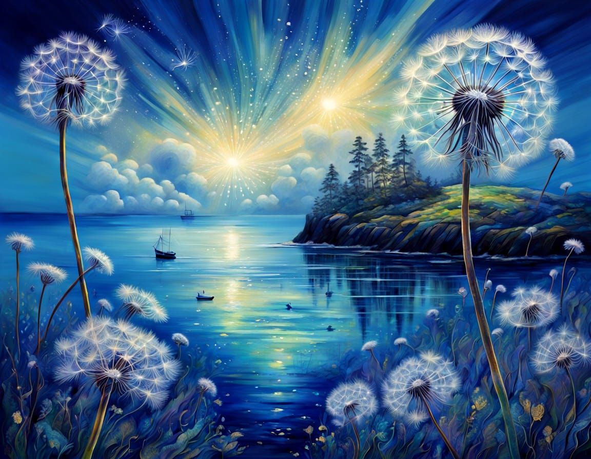 Dandelion Fantasy Seascape in Iridescent Hues
