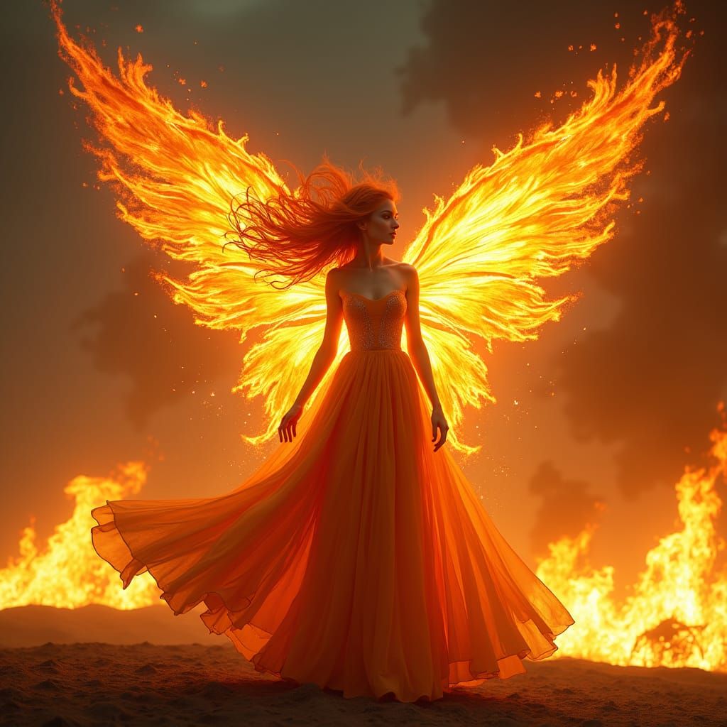 Majestic Fire Fairy Digital Matte Painting