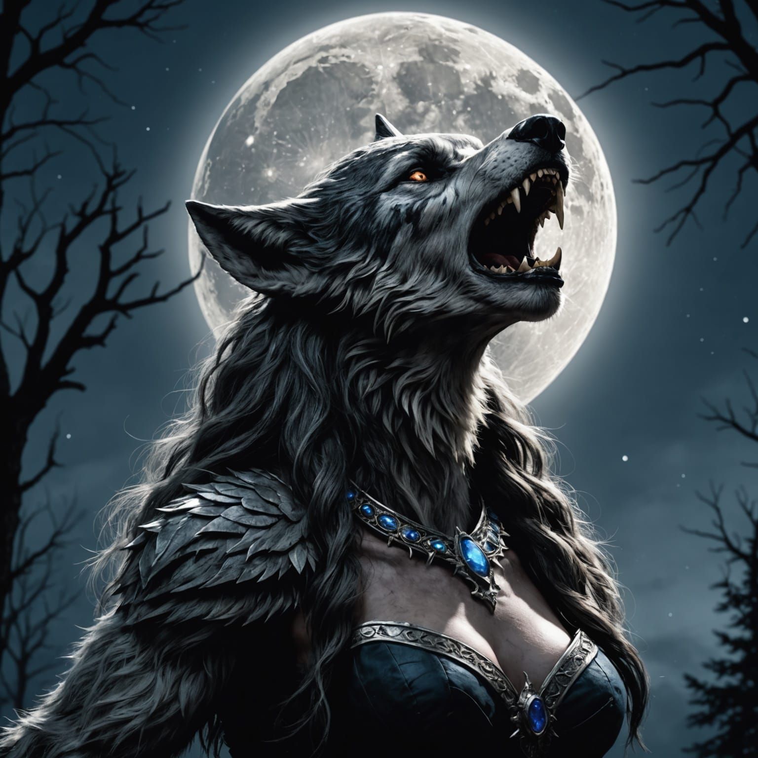Lycanthrope Queen Howling at the Moon