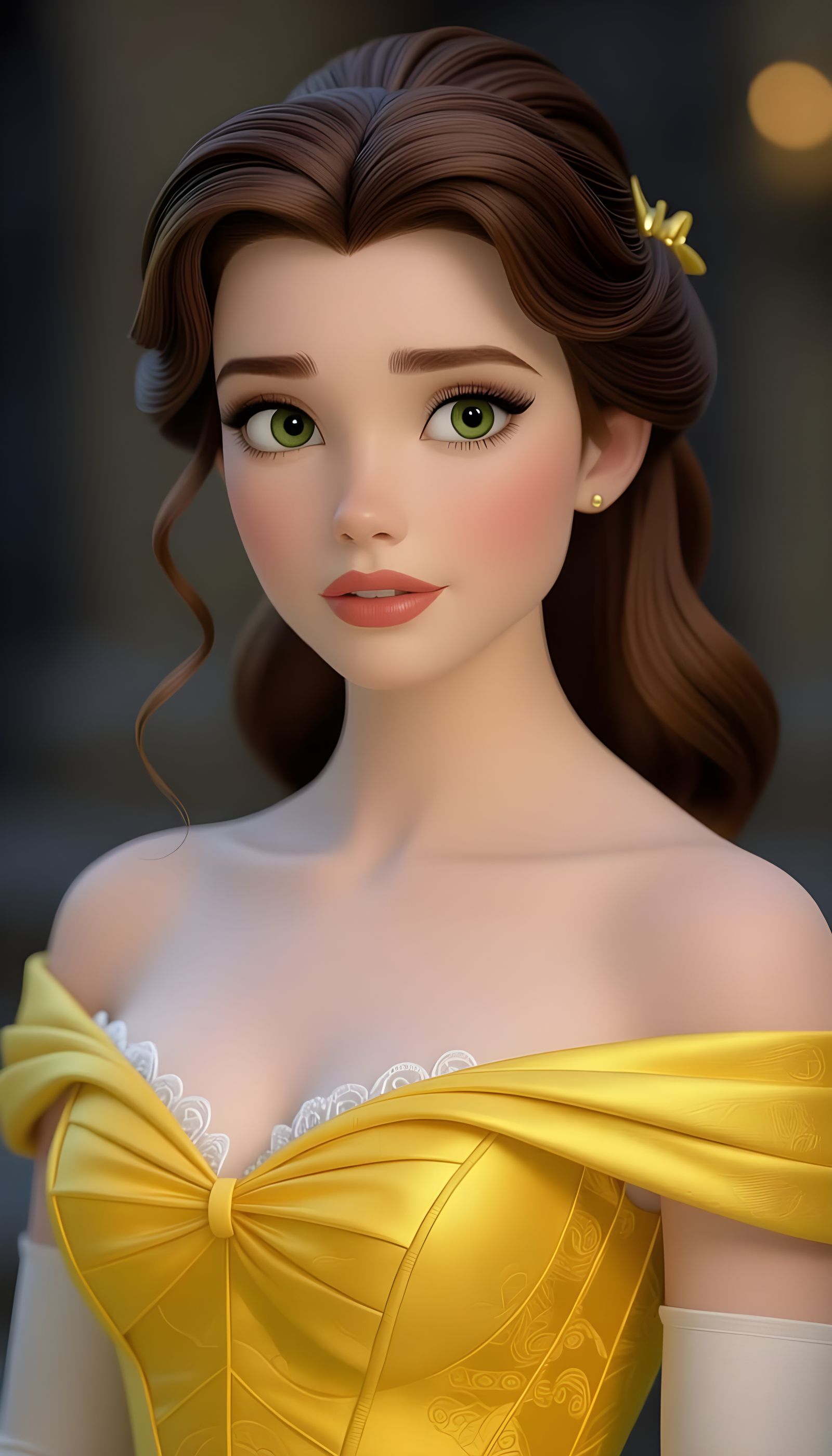 Belle Portrait in Strapless Dress, Pixar Rendered Style
