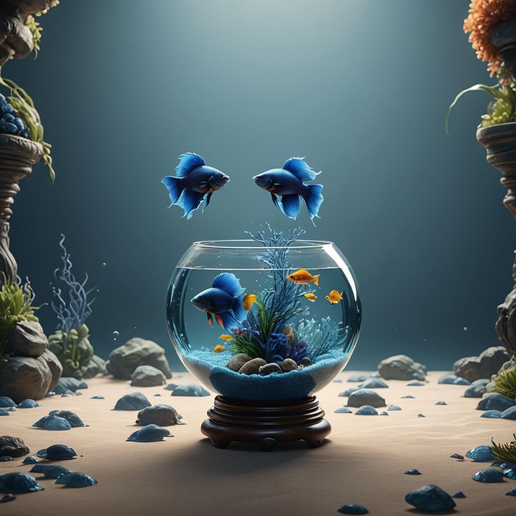 Blue Betta Fish in Backlit Bowl