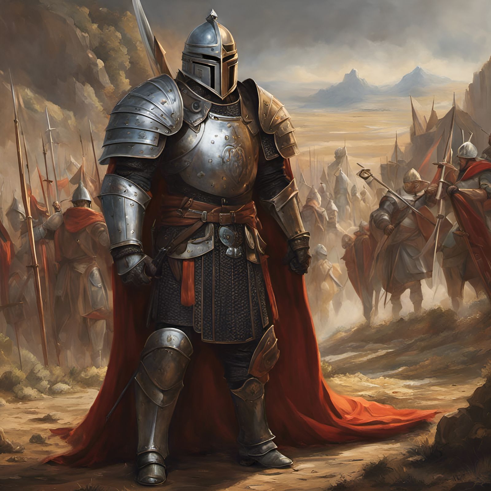 Grizzled Knight in Ornate Armor: Studio Ghibli Style