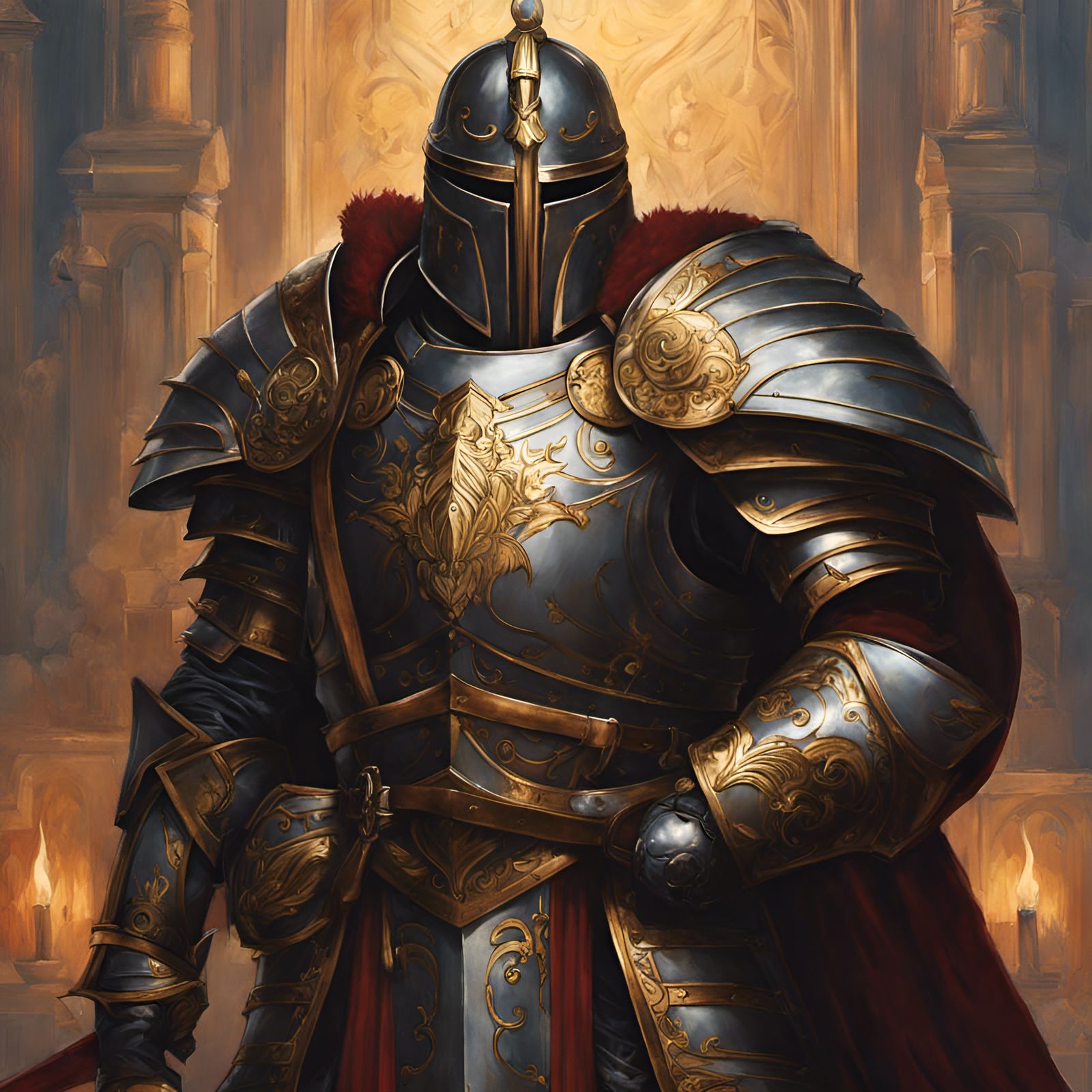 Grizzled Knight in Detailed Armor, Ghibli-esque Oil Painting