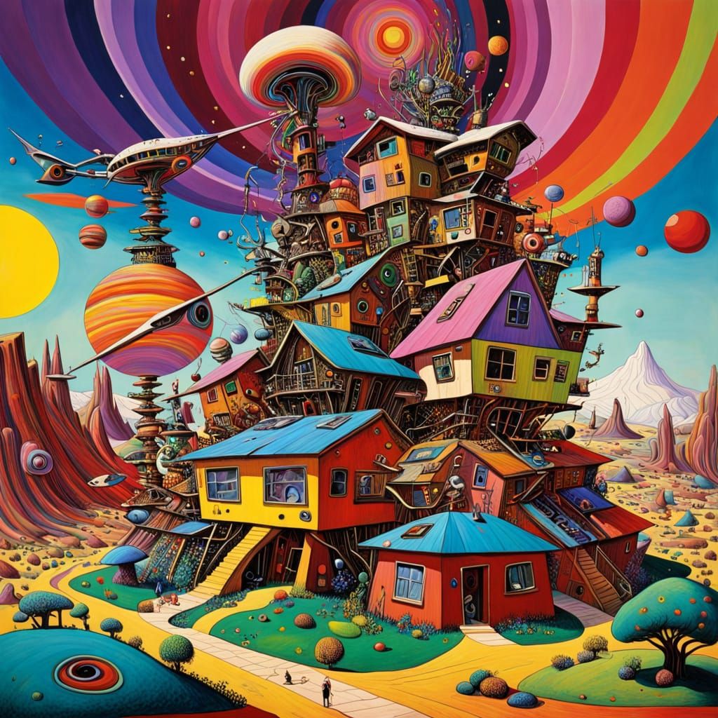 Vibrant Solarpunk Martian Cityscape with Abstract Elements