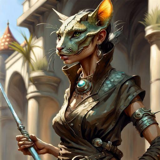 Lizard-Scale Tabaxi Woman: Digital Painting Concept Art
