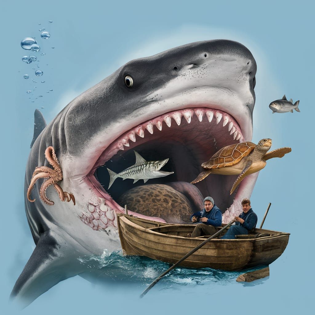 Basking Shark's Open Mouth Reveals Ocean Life