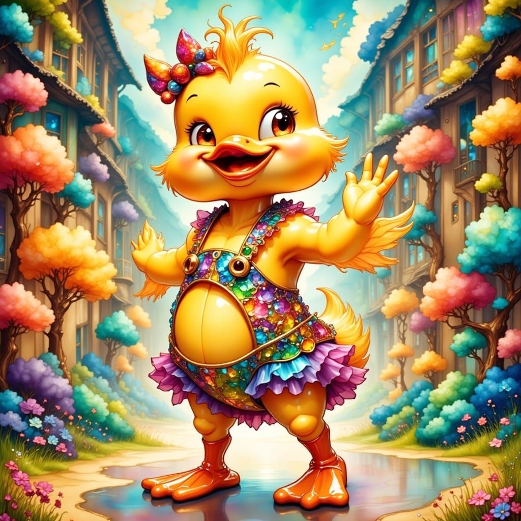 Retro Duckling Dancing: 80s Inspired Illustration