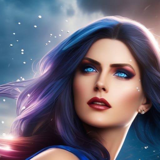 Stunning Female Superhero with Blue Eyes: Hyperrealistic Art