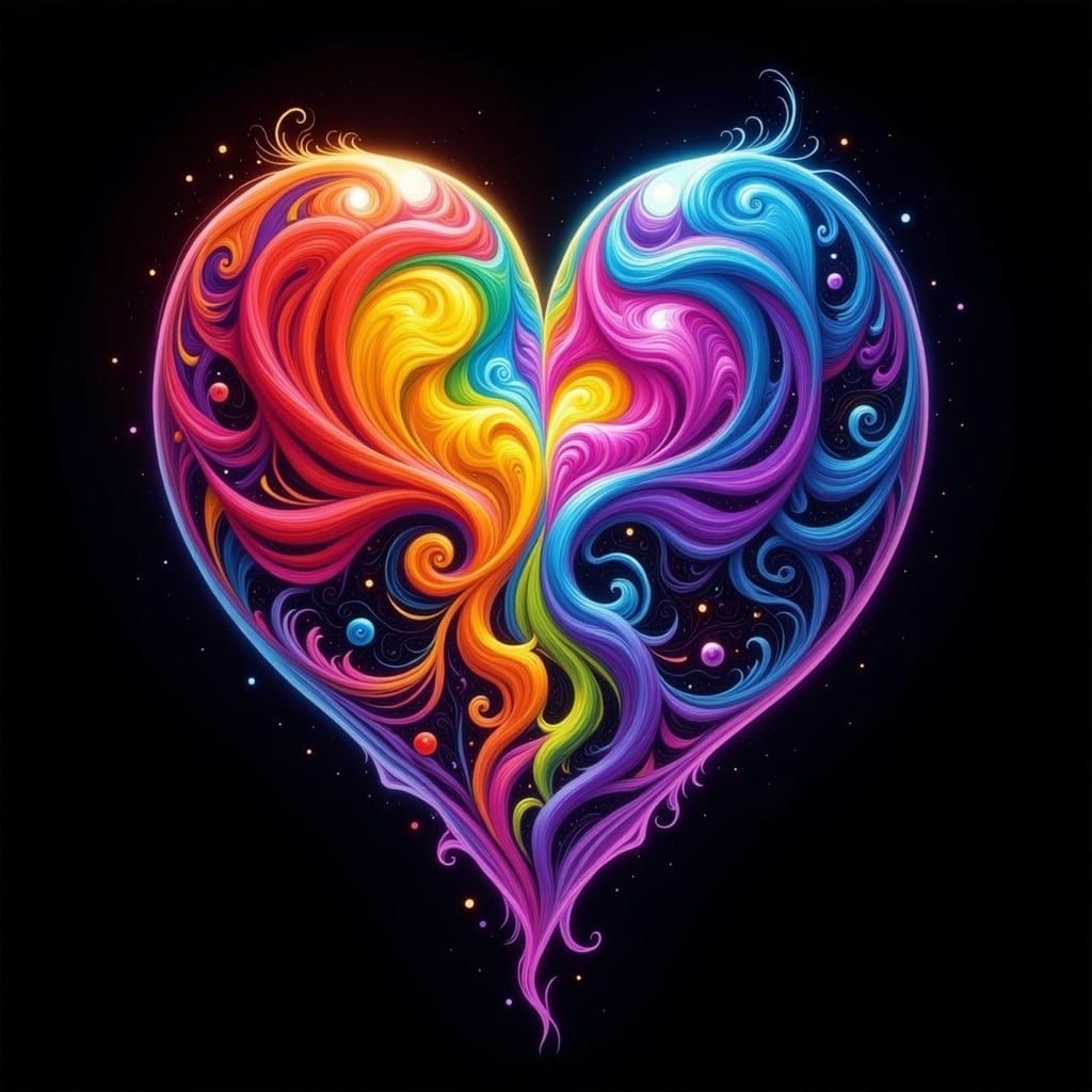 Rainbow Heart in Cosmic Surrealism Style