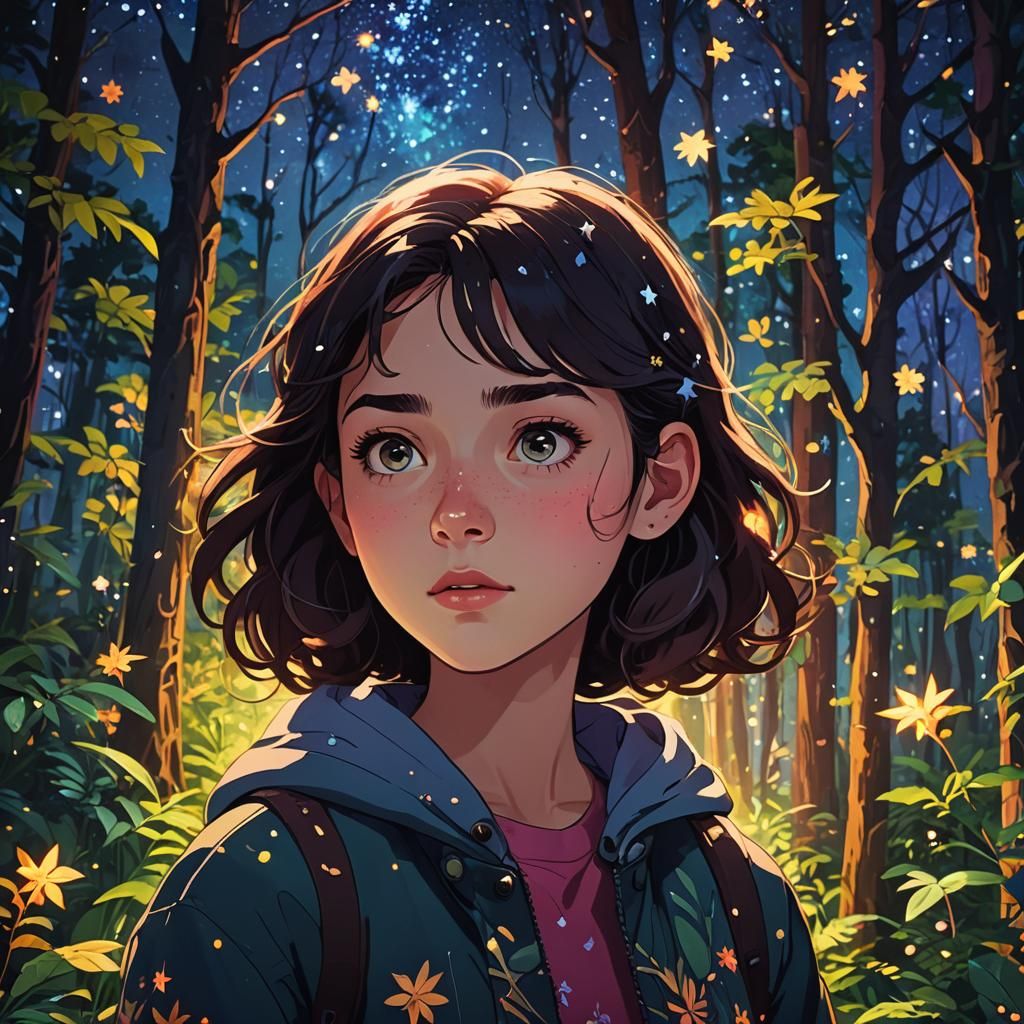 Girl in Starry Forest: Animation in Zaffre Hues