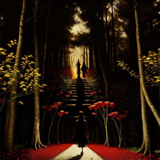 Ghost Girl in Enchanted Forest: Surreal Ink Drawing