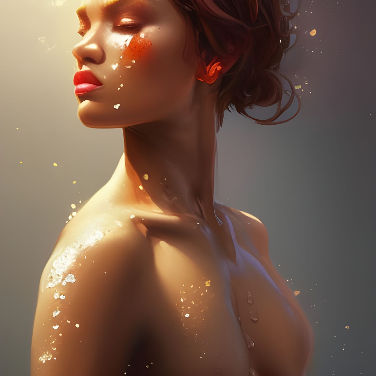 Honey Dripping Skin Portrait in Hyperdetailed Style
