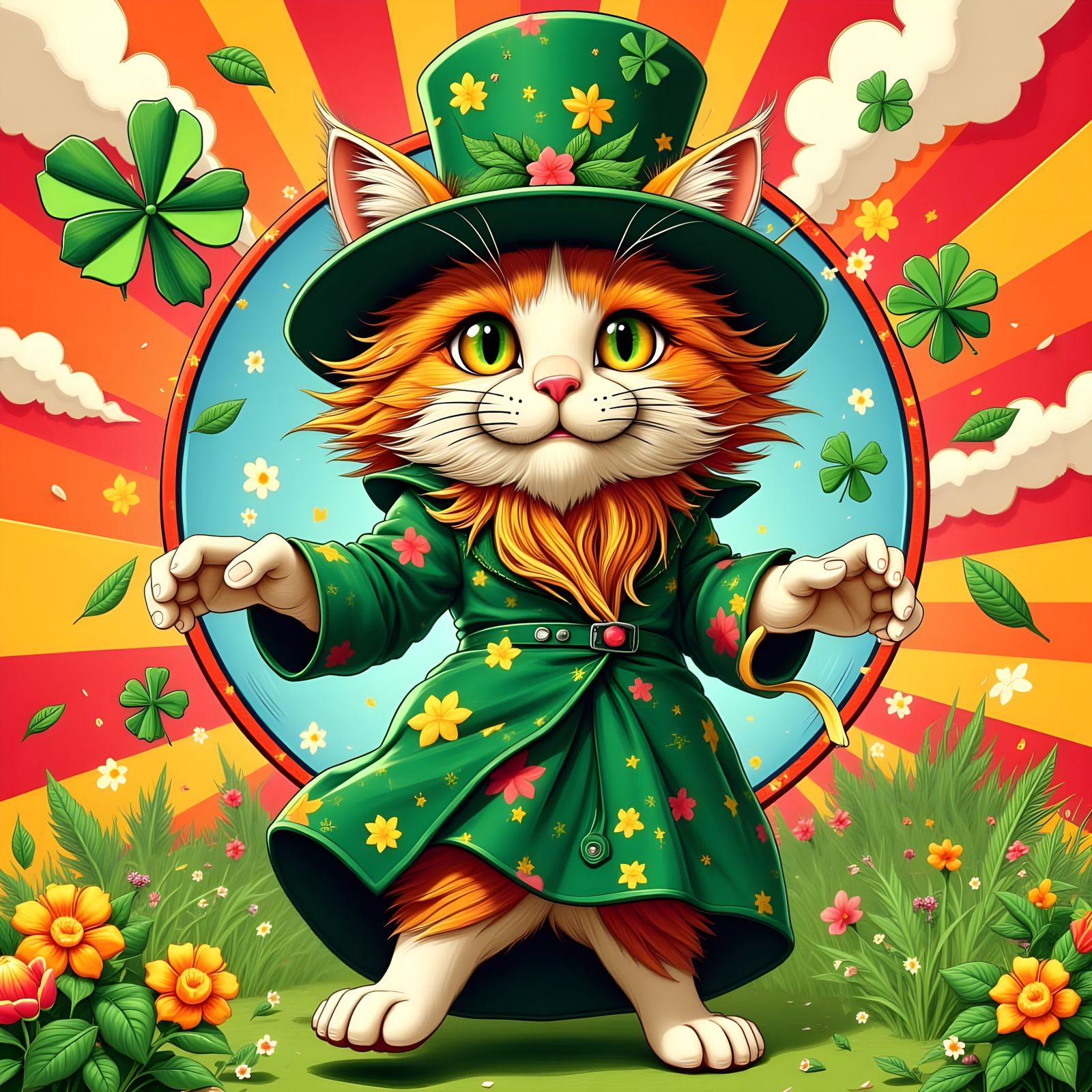 Fierce Leprechaun Cat in Triadic Colors