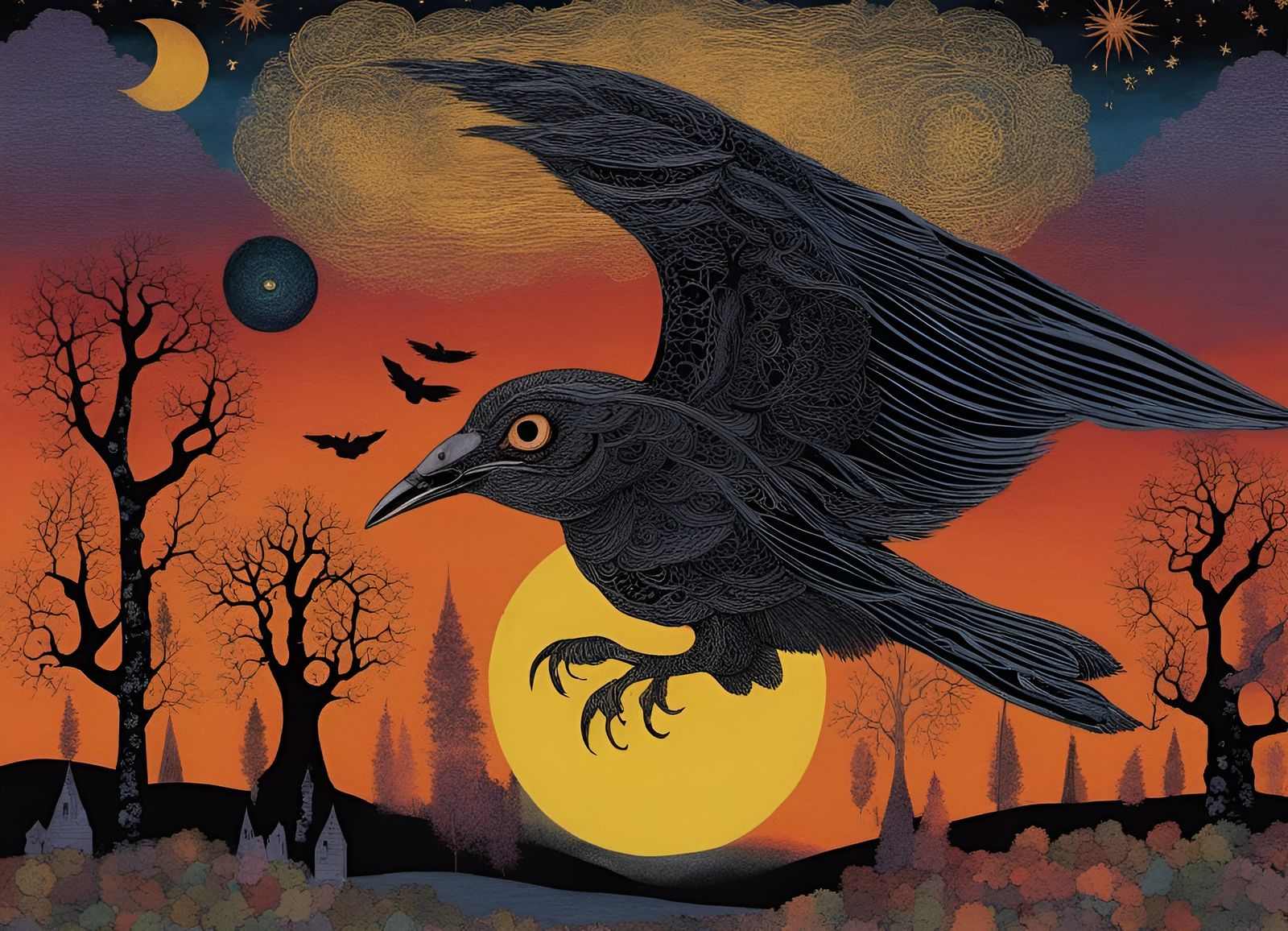 Witch Flying at Night in Byzantine Style