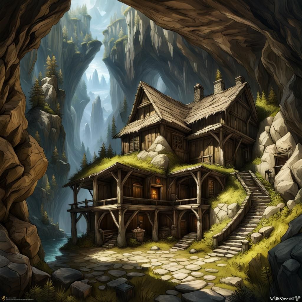 Blackreach House as Oil Painting Concept Art