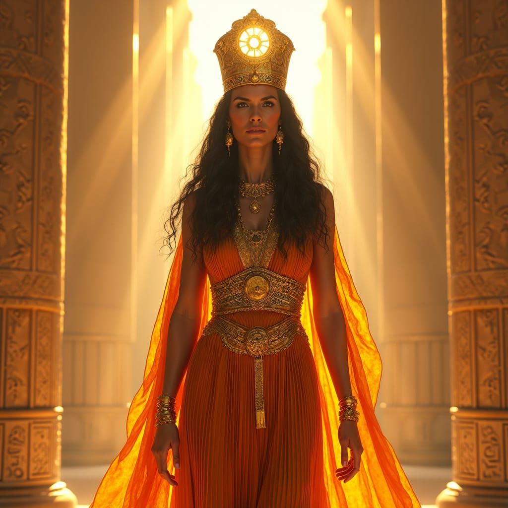 Majestic Ancient Egyptian Solar Goddess Raet in Golden Splen...