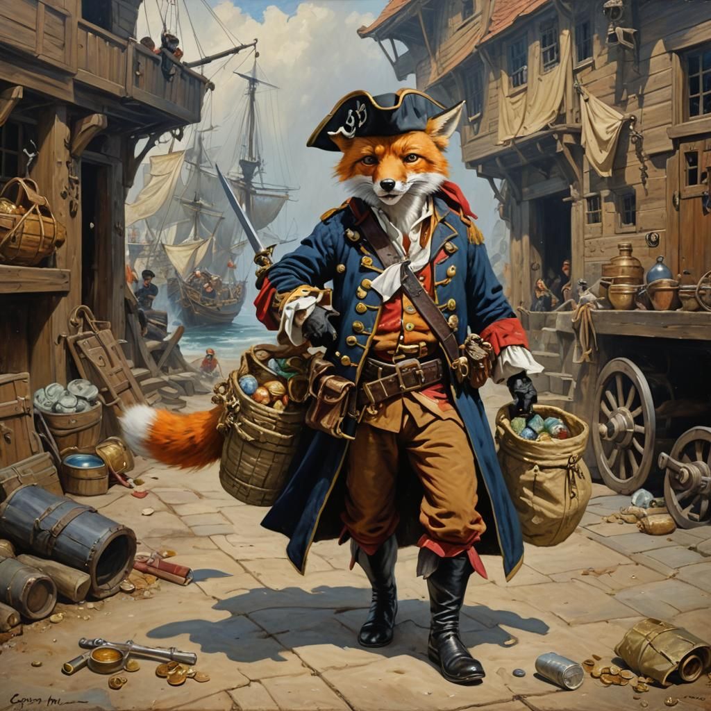 Pirate Fox with Cutlass in Oil Painting Style